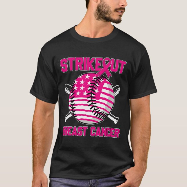 T-shirt American Flag Strikeout Breast Cancer Baseball T-S (Devant)