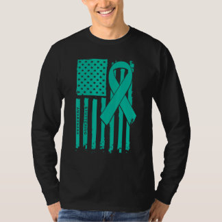 T-shirt American Flag Teal Ribbon Stuttering Awareness