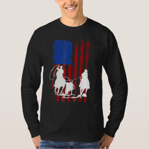 T-shirt American Flag Team Roping Horse 4 juillet Patrio