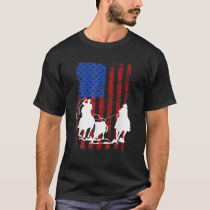 T-shirt American Flag Team Roping Horse 4 juillet Patrio