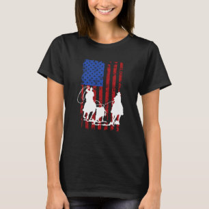 T-shirt American Flag Team Roping Horse 4 juillet Patrio
