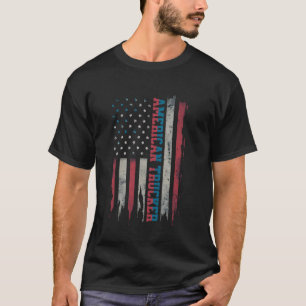 T-shirt American Flag Trucker Patriotic Semi Commercial Tr