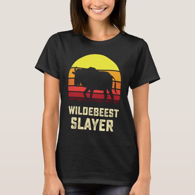 T-shirt American Flag USA Blue Wildebeest Gnu Antelope Hun (Devant)