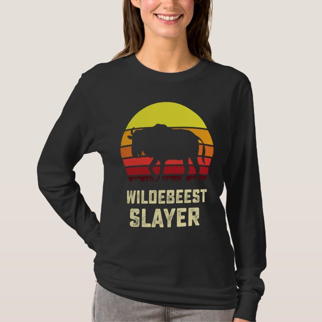 T-shirt American Flag USA Blue Wildebeest Gnu Antelope Hun (Devant)