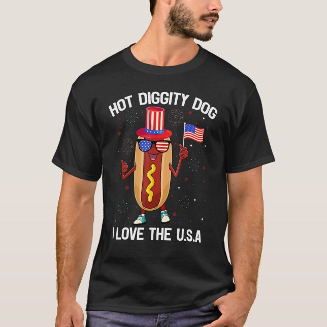 T-shirt American Flag USA Patriotic  Hotdog 4th Of July (Devant)