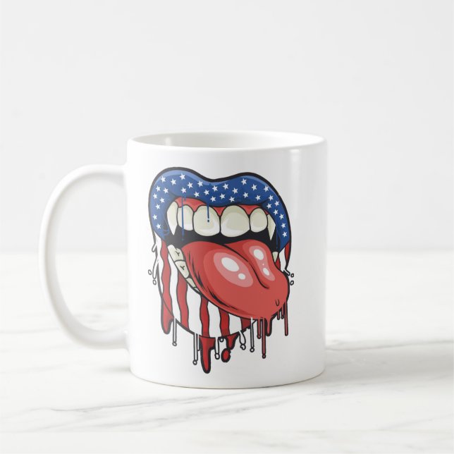 T - Shirt "American Flag Vampire Lips" Kaffeetasse (Links)