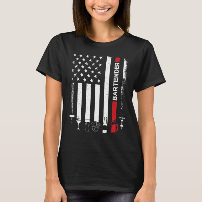 T-shirt American Flag With Bartender  For Women Men (Devant)