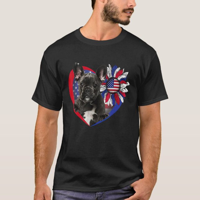 T-shirt American French Bulldog Dog Heart 4th Of July USA  (Devant)