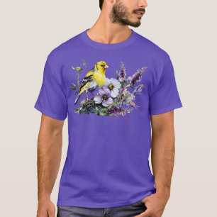 T-shirt American Goldfinch Jardin Birds Lavender Garden