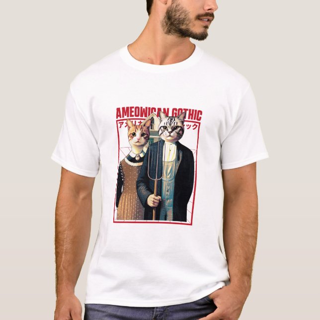 T-shirt American Gothic - Élégance Feline Farmeless (Devant)