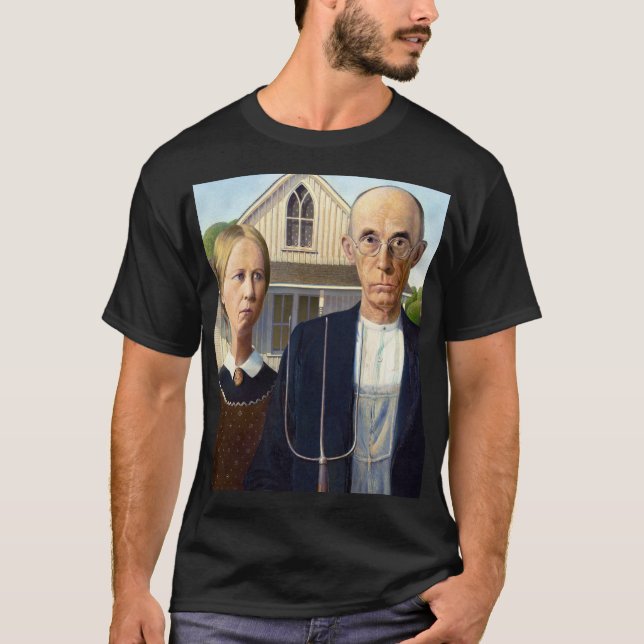 T-shirt American gothique classique peinture Grant Wood (Devant)