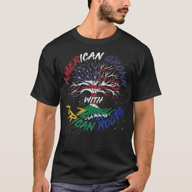 T-shirt American Grown African Roots USA Drapeau noir Hist (Devant)