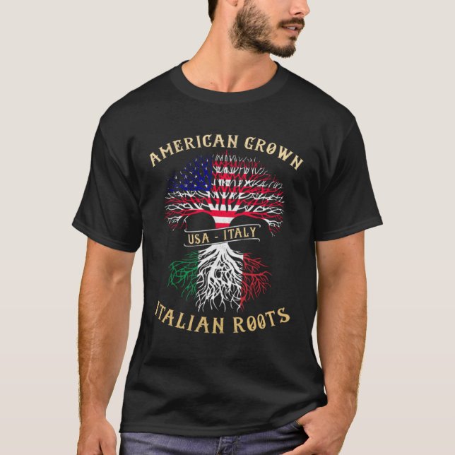 T-shirt American Grown Italian Roots Italy Flag Pride Cool (Devant)