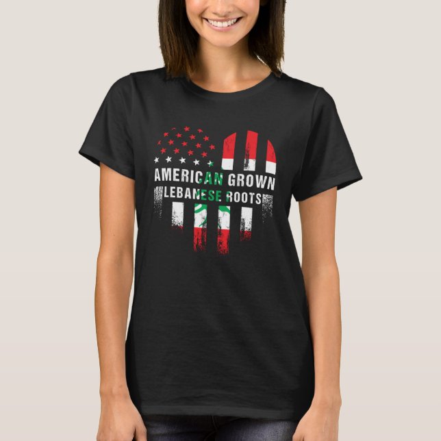 T-shirt American Grown Lebanese Roots Lebanon Heart Flag M (Devant)