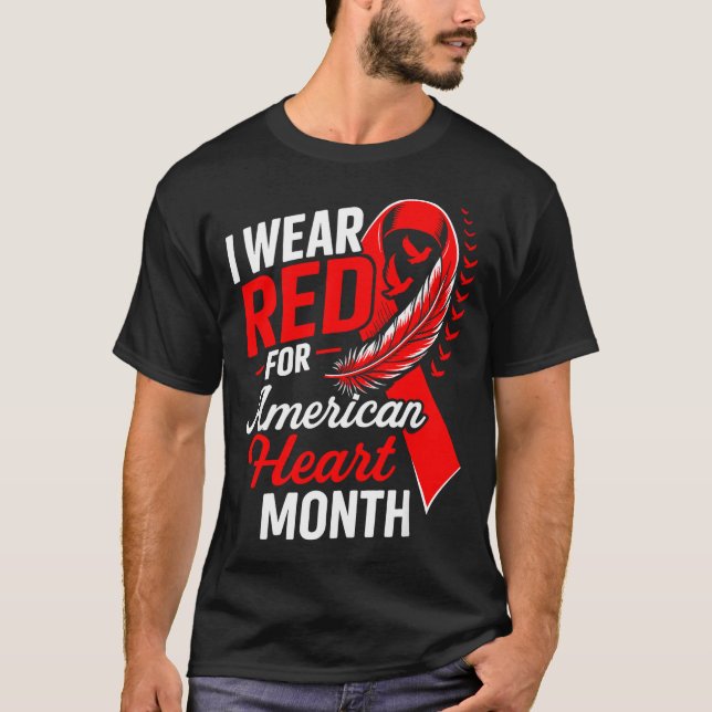 T-shirt American Heart Disease Awareness Month Ribbon Red  (Devant)