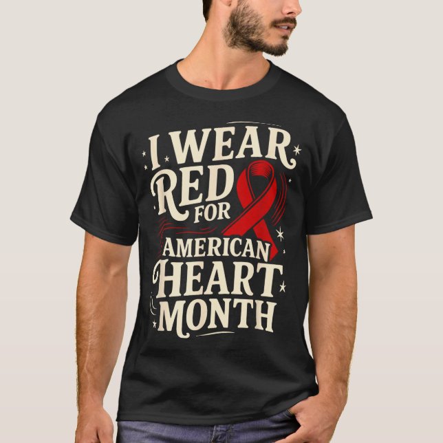 T-shirt American Heart Disease Awareness Month Ribbon Red  (Devant)