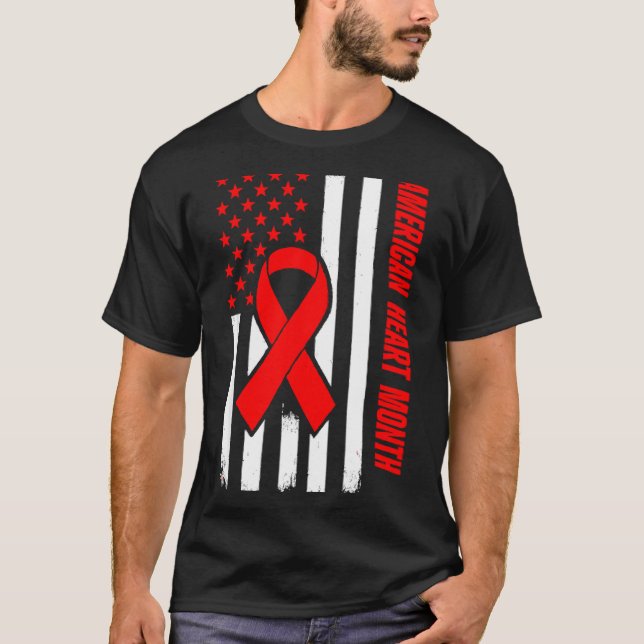T-shirt American Heart Disease Awareness Month Ribbon Red  (Devant)