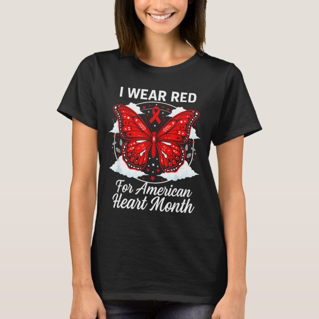 T-shirt American Heart Disease Awareness Month Ribbon Red  (Devant)