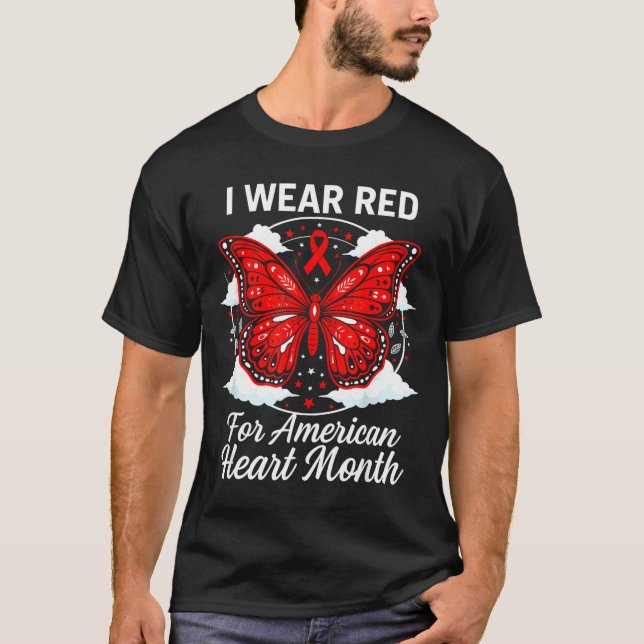T-shirt American Heart Disease Awareness Month Ribbon Red  (Devant)