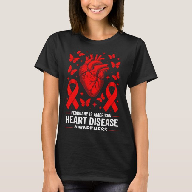 T-shirt American Heart Disease Awareness Month Ribbon Red  (Devant)