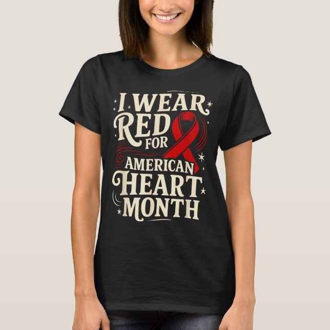 T-shirt American Heart Disease Awareness Month Ribbon Red  (Devant)