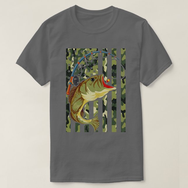 T-shirt American Hobby Angling Fish Camouflage US Drapeau  (Design devant)