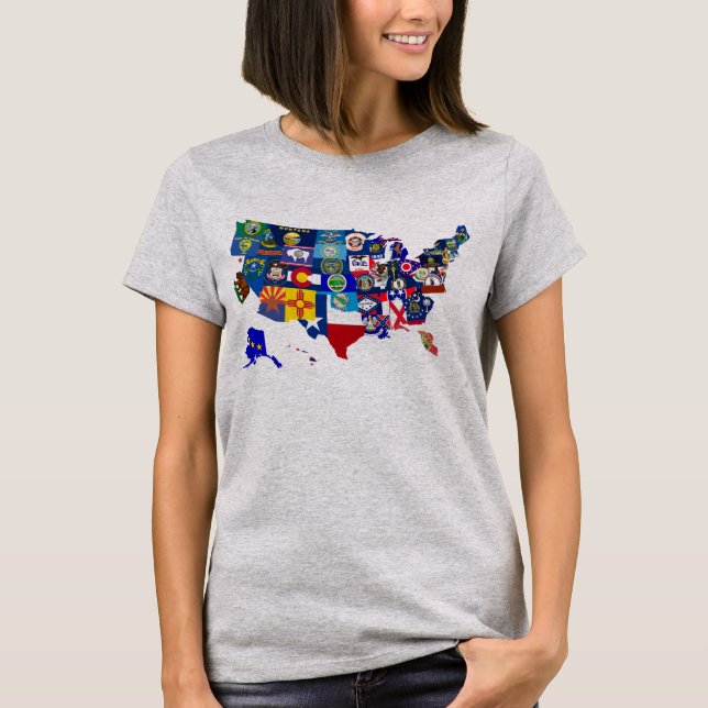 T-shirt American Map State Flags Mosaic Tee - shirt (Devant)