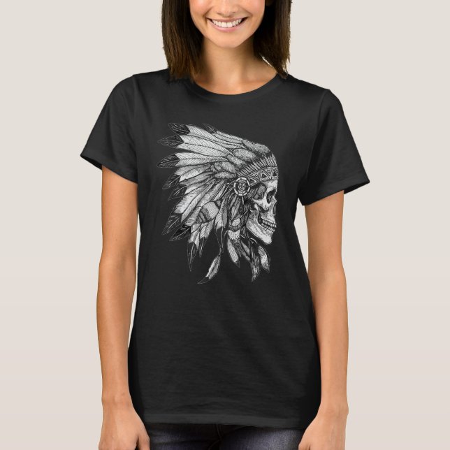 T-shirt American Motorcycle Skull Amérindien Eagle Chie (Devant)