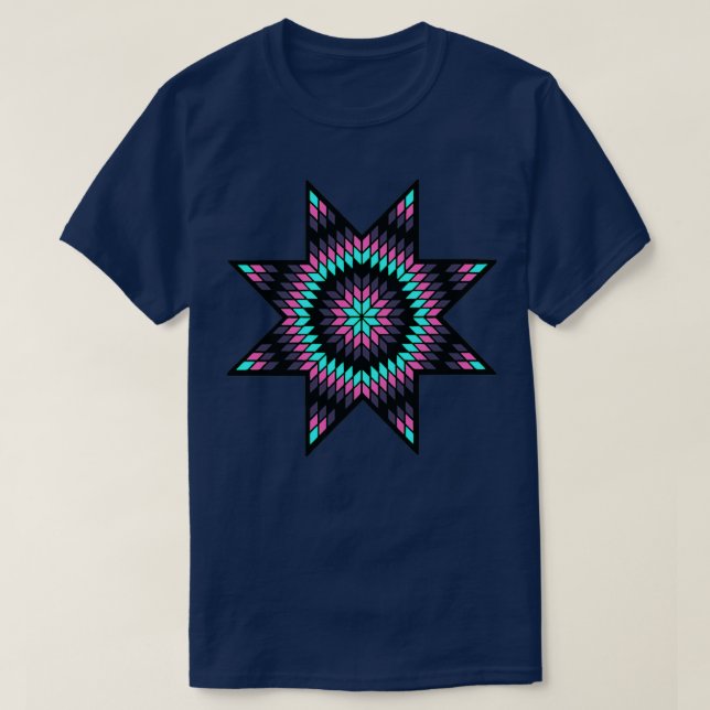 T-shirt American native StarQuilt Design rose Turquoise Gr (Design devant)