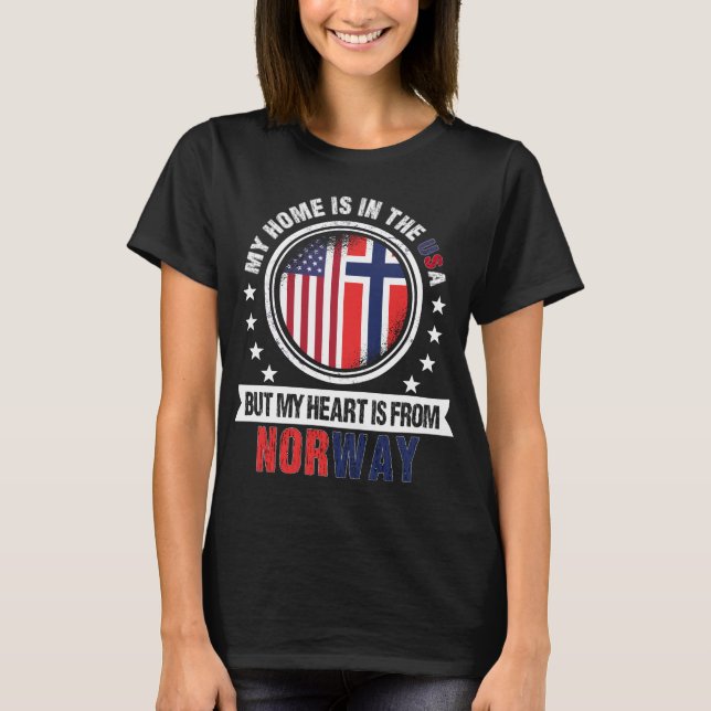 T-shirt American Norwegian Drapeau Heart de Norvège Patrio (Devant)
