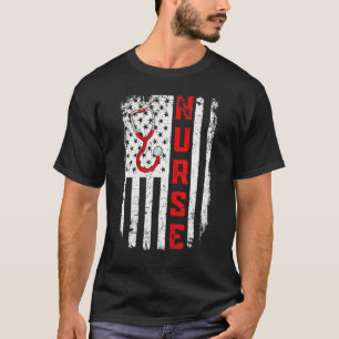 T-shirt American Nurse Stethoscope Doctor Us Drapeau Retro