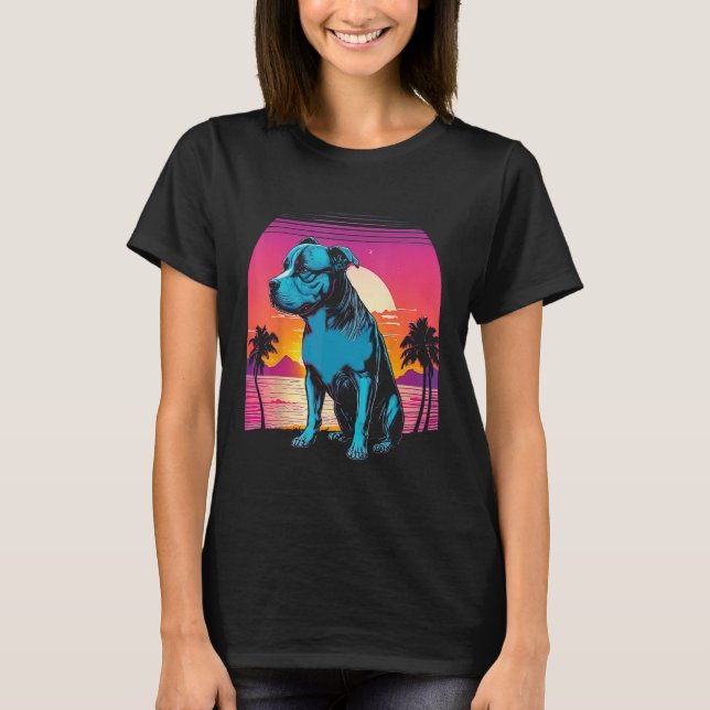 T-shirt American Pit Bull Terrier Retro 80s Style Sunset (Devant)