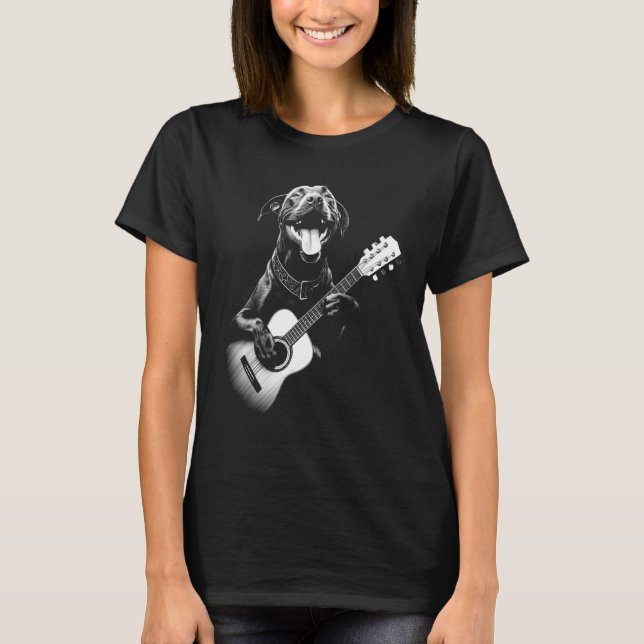 T-shirt American Pitbull Jouer de la guitare - Drôle chien (Devant)