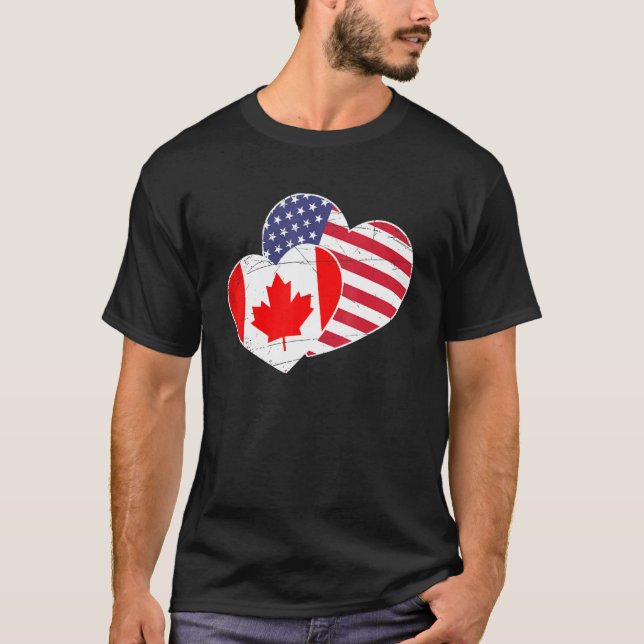 T-shirt American Pride Us Flag Heart Fier Canada (Devant)