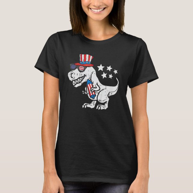 T-shirt American Rex Dinosaur 4th Of July Fourth Baby Boys (Devant)