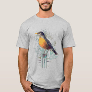 T-shirt American Robin Garden Bird Wildlife Nature Art T-S