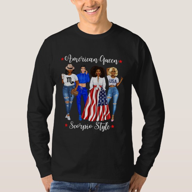T-shirt American Scorpio Style Queen November October Blac (Devant)