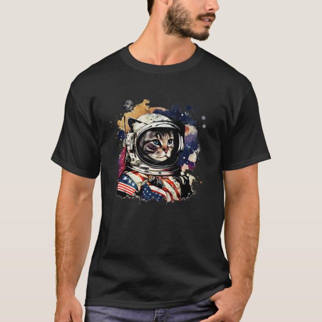 T-shirt american space cat astronaut space cat cosmic (Devant)