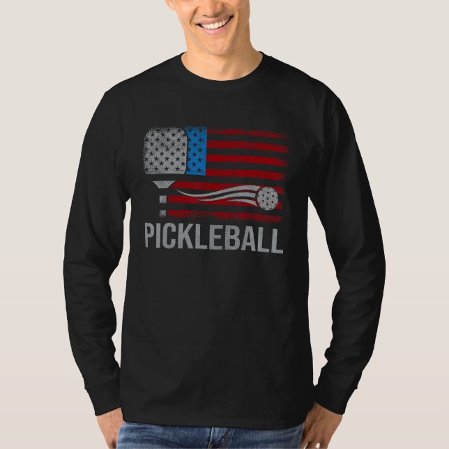 T-shirt American US Flag Pickleball Player Paddleball 4th  (Devant)