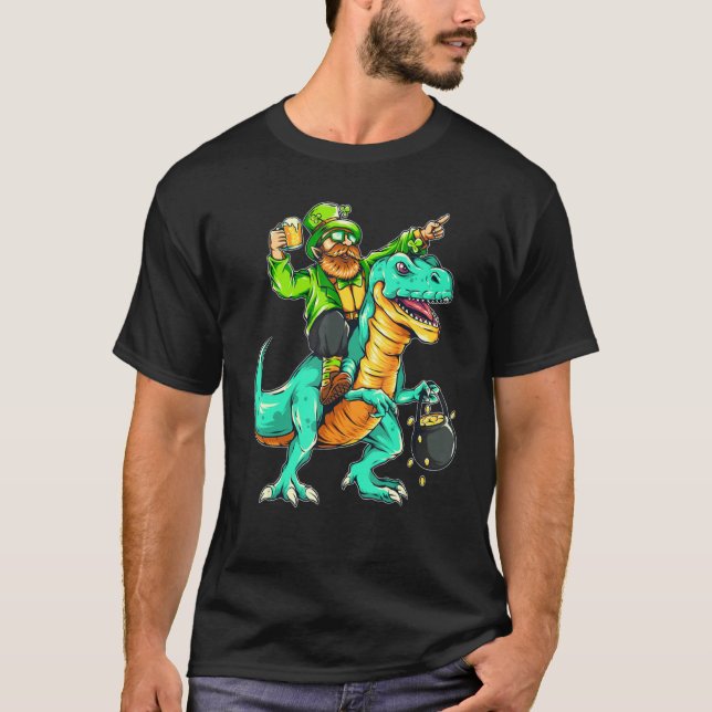 T-shirt American USA Irish Flag St Patricks Day And T-Rex (Devant)
