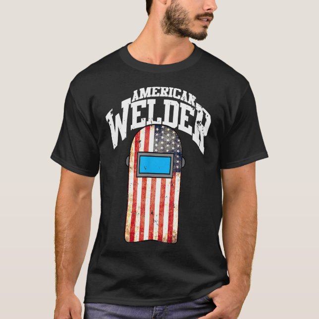 T-shirt American Welder Us Drapeau Soudage Hood Cadeau (Devant)