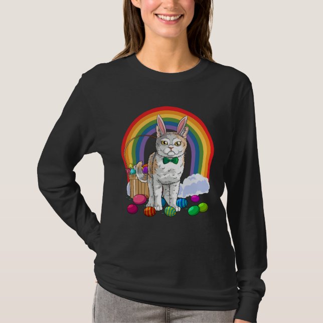 T-shirt American Wirehair Cat Easter Eggs Bunny (Devant)