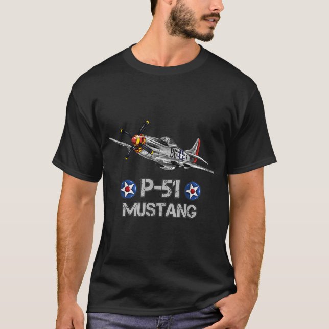 T-shirt American World War 2 P-51 Mustang Fighter Avion (Devant)
