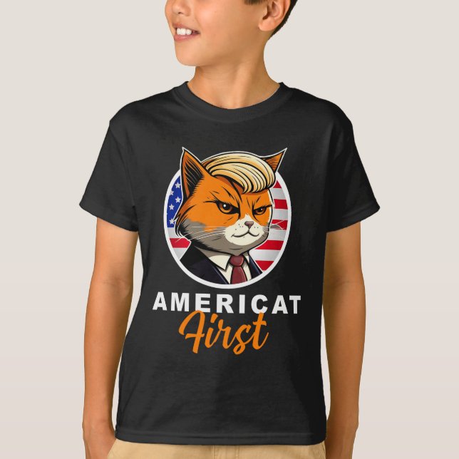 T-shirt Americat First Funny Patriot America Cats Presiden (Devant)