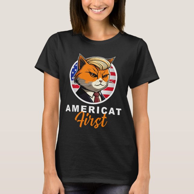 T-shirt Americat First Funny Patriot America Cats Presiden (Devant)