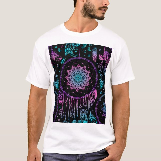 T-shirt Amérindien Dreamcatcher Moon Motif (Devant)