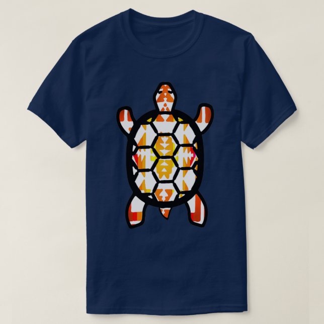 T-shirt Amérindien Noir Blanc Couleur Feu Turtle Desi (Design devant)
