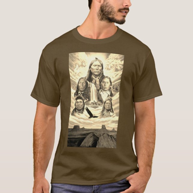 T-shirt Amérindiens Chiefs indiens Peinture Mens Brown (Devant)