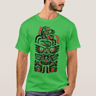 T-shirt Amérindiens Haida Wolf Horse Oiseau Art