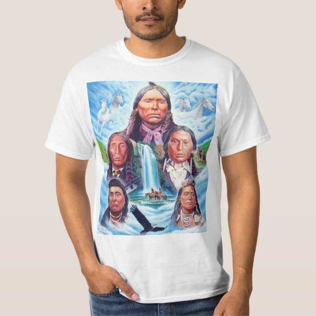 T-shirt Amérindiens Peinture colorée Mens Blanc (Devant)